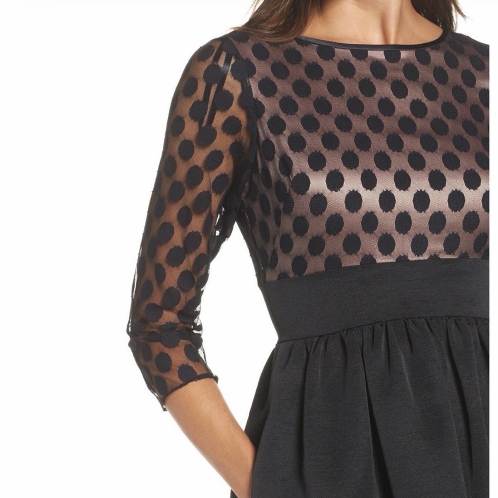 Eliza J Black and Brown Polka Dot Long Sleeve Dress